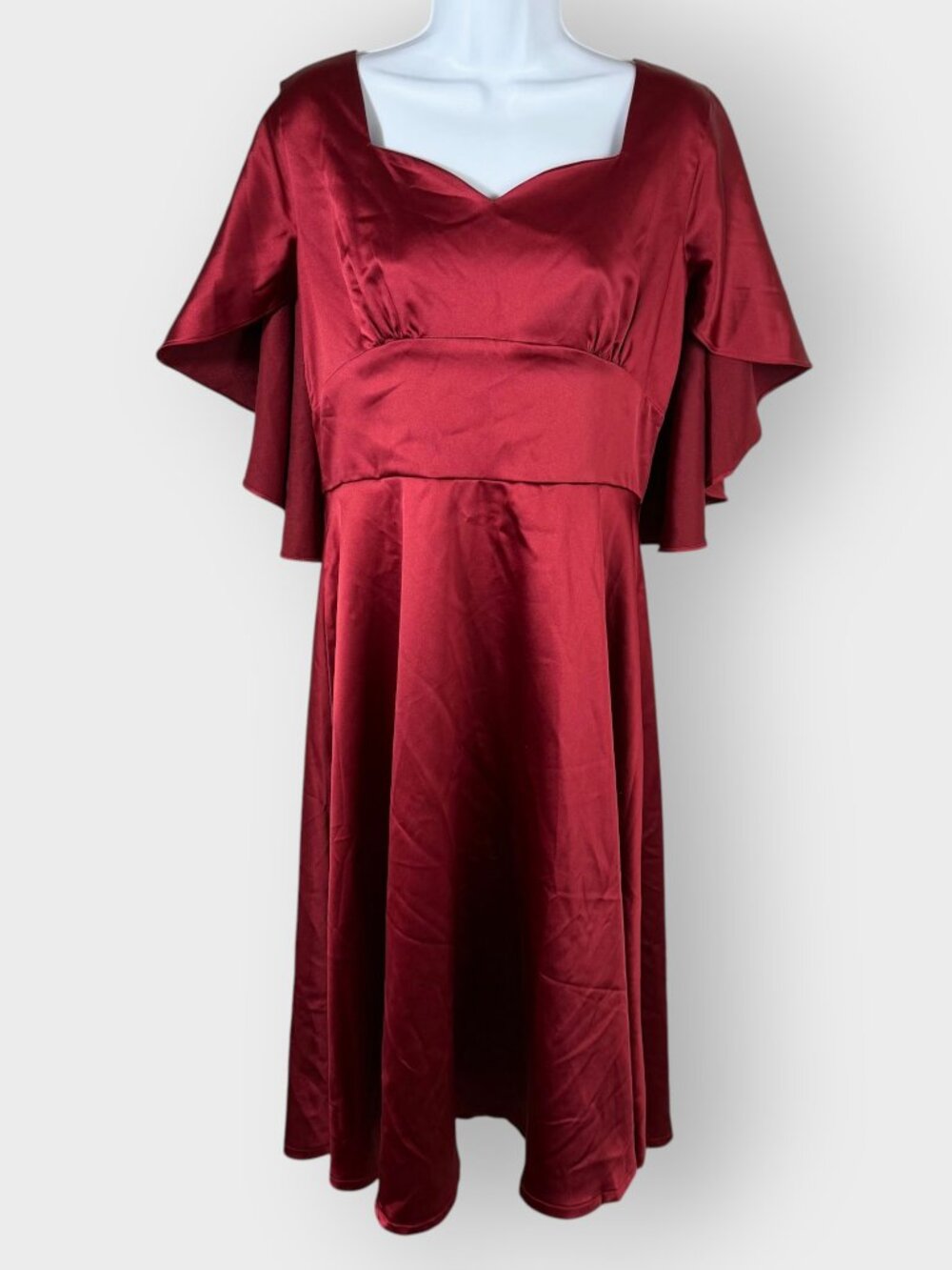 Voodoo Vixen Cape Flare Dress | XL | Satin Wine | Retro Old Hollywood Holidays